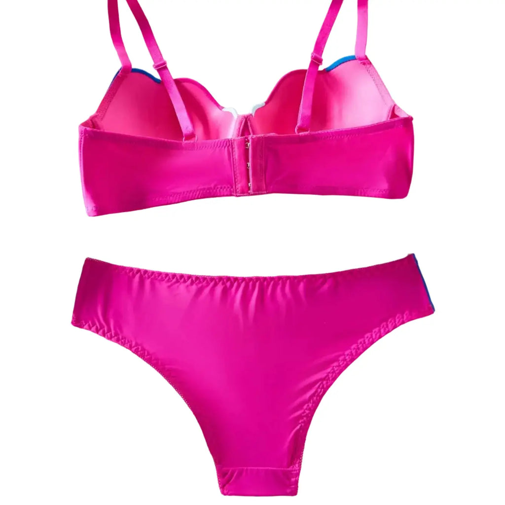 Bikini push-up bicolore Two-Tone, ensemble deux pièces en rose fuchsia avec liseré bleu.