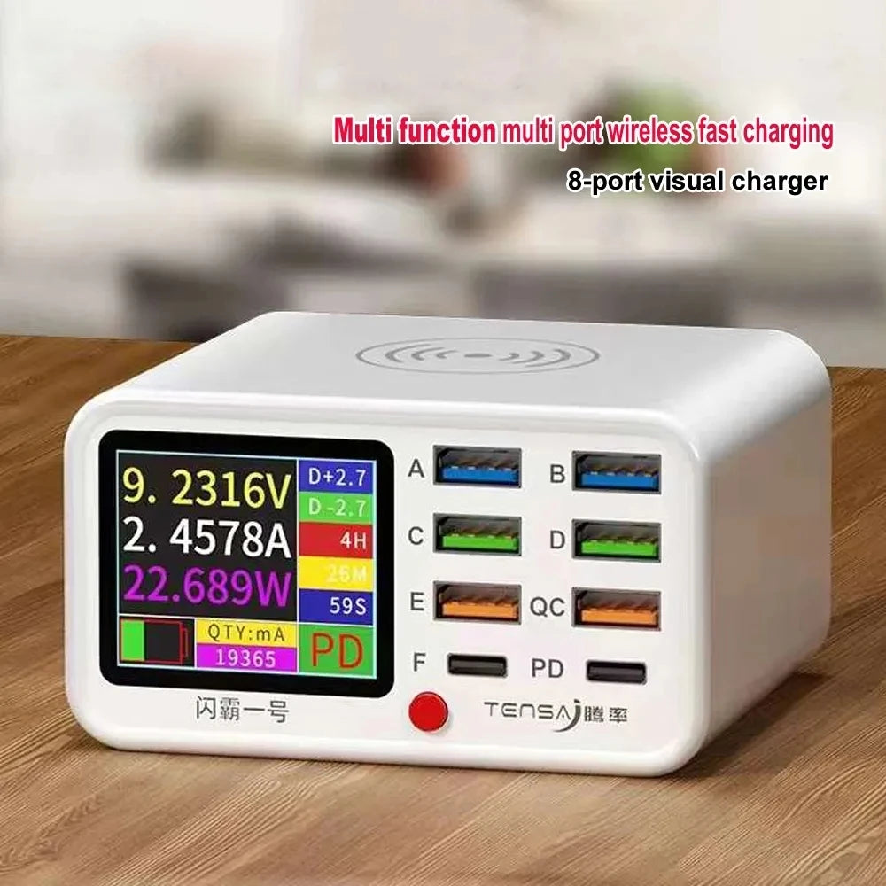 Tensa Station De Charge USB Sans Fil 8 Ports Qi PD