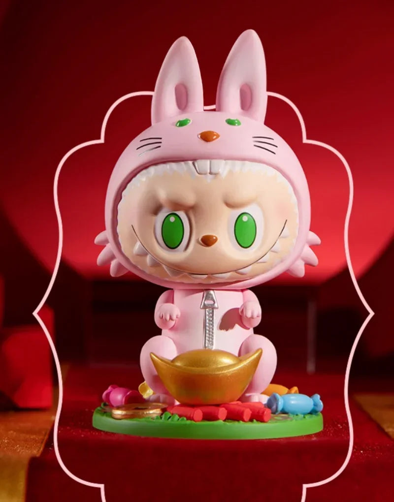 Pop Mart Figurine Kawaii PVC Marron Noeud Chinois Rouge