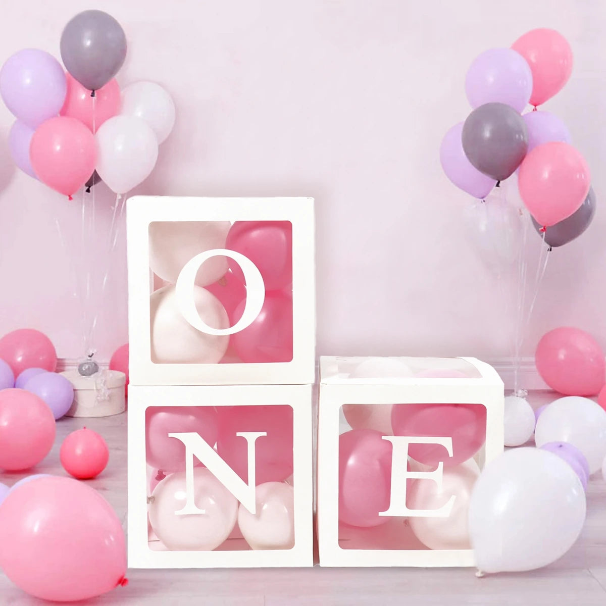 QIFU Boîte À Ballons Avec Lettres Plastique Rose Et Blanc