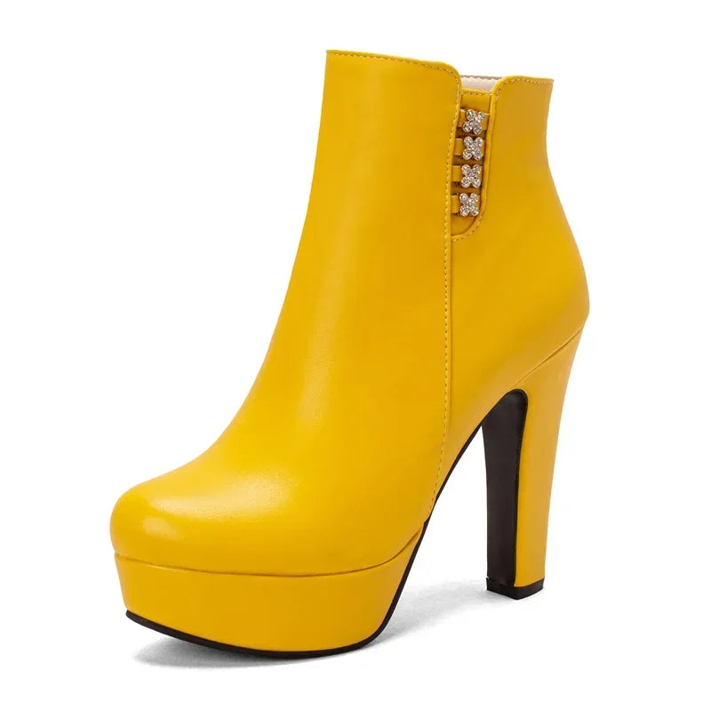 Bottines Femme Cristal Fleur Talons Hauts Zip Pour Hiver