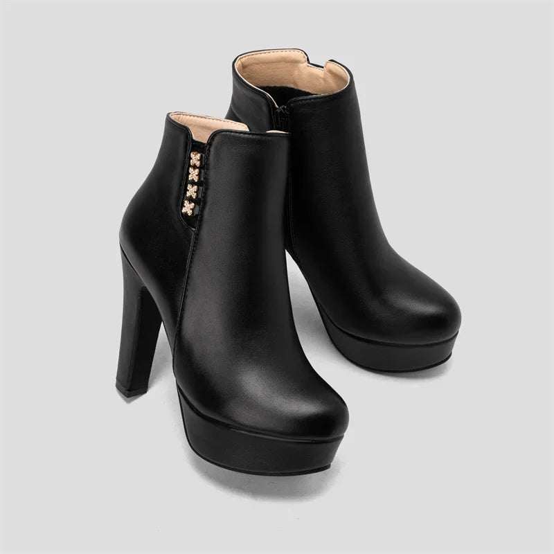 Bottines Femme Cristal Fleur Talons Hauts Zip Pour Hiver