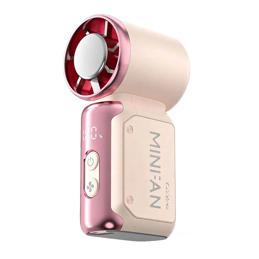 Ventilateur portable Turbo Mini LSDLBoutique, rose doré métallique, affichage LED et commandes intégrées