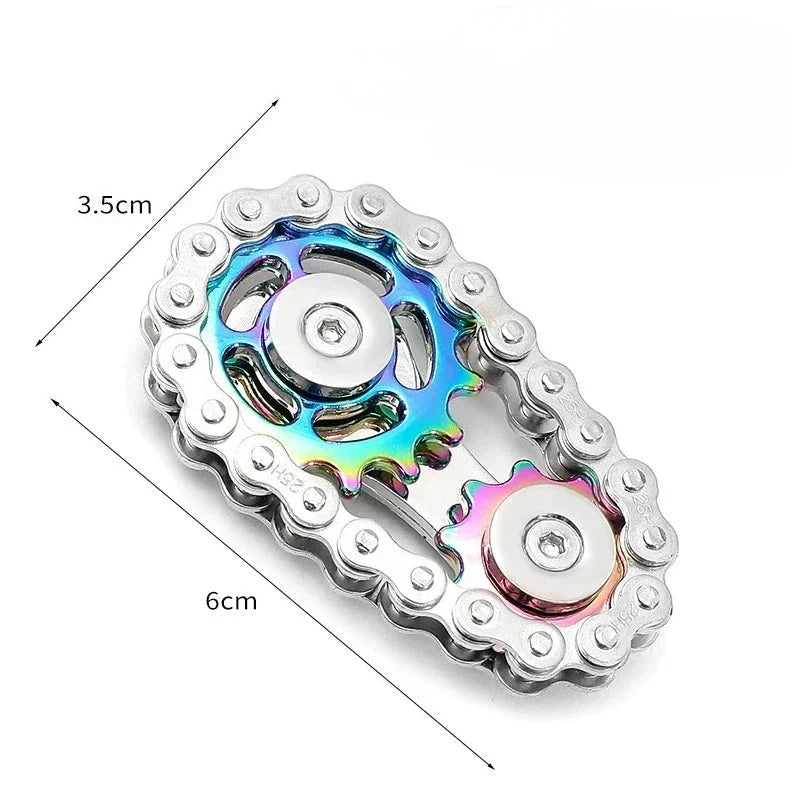 Metal Gear Hand Spinner en acier inoxydable, engrenages, finition arc-en-ciel, 6 cm x 3,5 cm