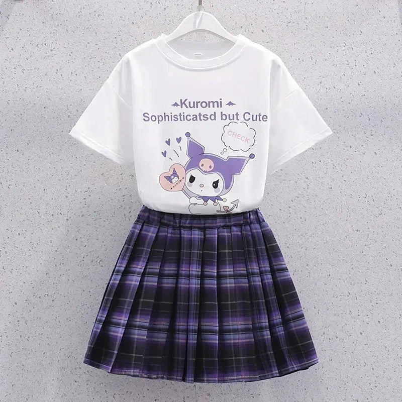 Ensemble cosplay Kuromi enfant – T-shirt et jupe violette