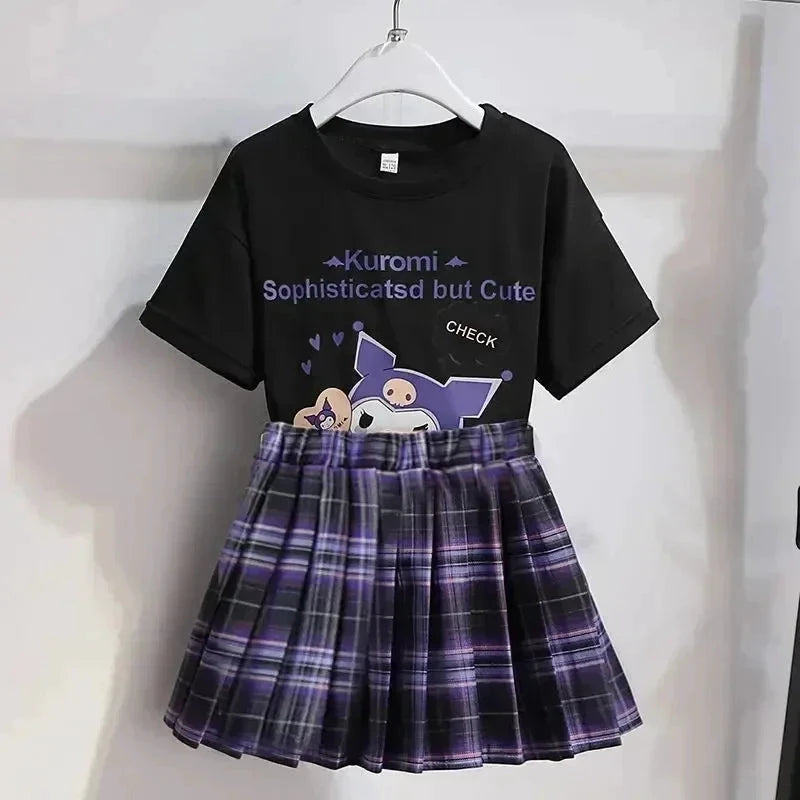 Ensemble cosplay Kuromi enfant – T-shirt et jupe violette