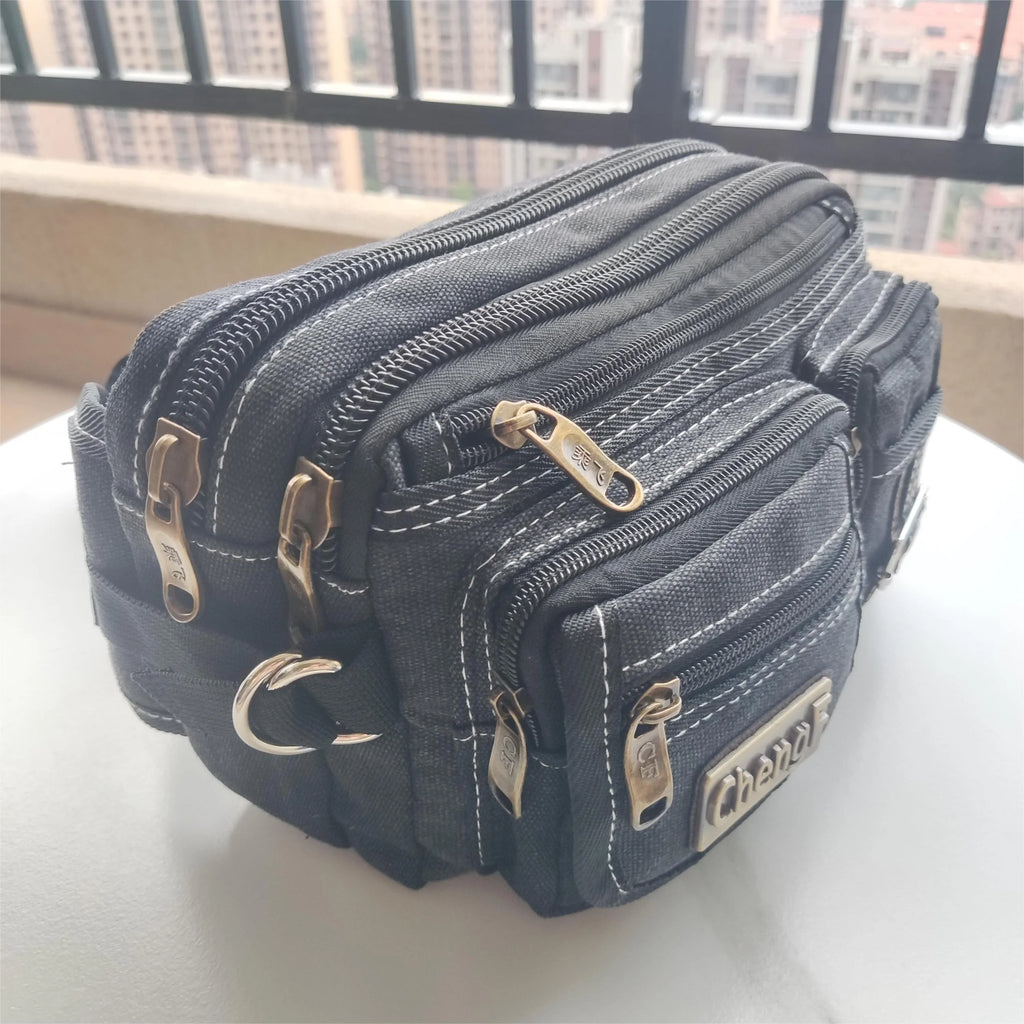 FXZLLQ Sac Banane Toile Multicouches Zip Poche Téléphone