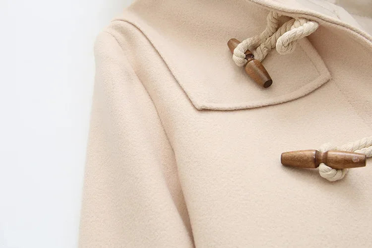 Manteau Long En Laine Avec Boutons En Bois Et Poches
