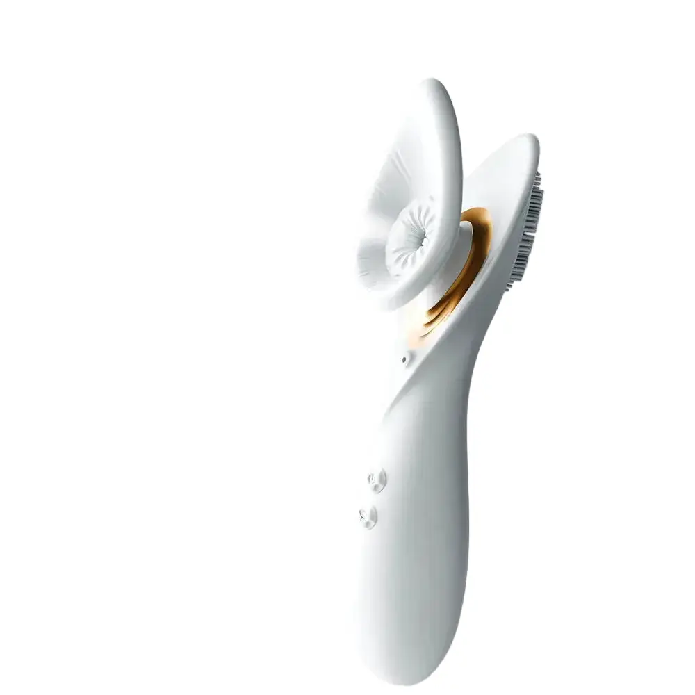 Stimulateur 2 en 1 blanc avec embout de succion et vibro, anneau orange