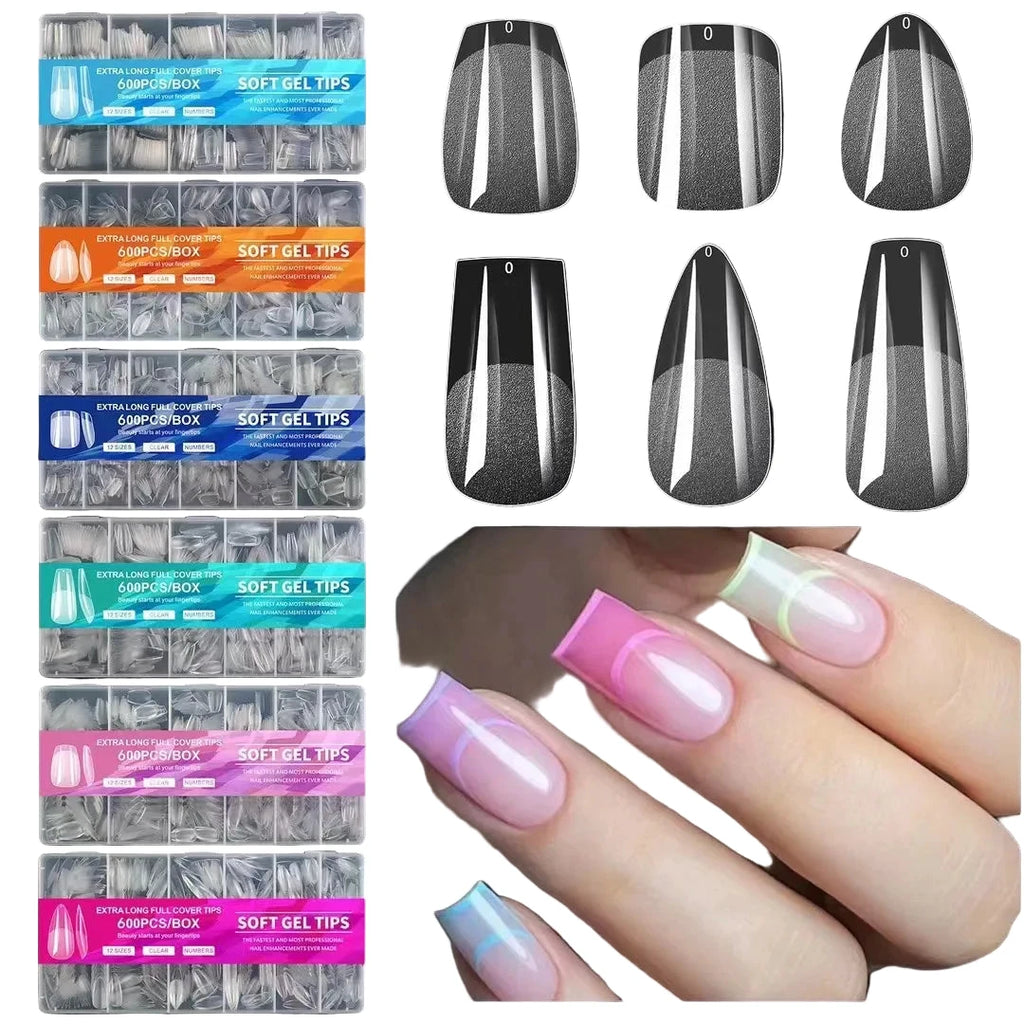 600 pièces pointes d'ongles en Gel souple, pointes d'ongles en acrylique transparent demi-matte pointes de faux ongles pré-forme pour outils de manucure d'extension d'ongle by LSDLBoutique.ch
