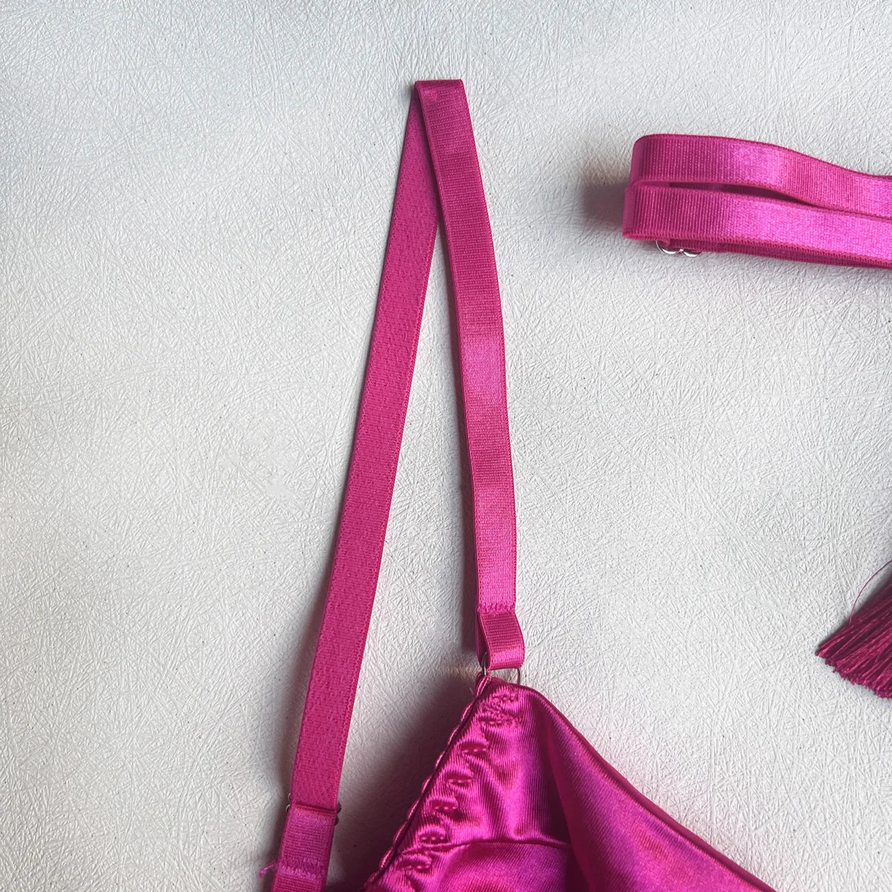 Ellolace Lingerie Satin Fin Dentelle Rouge 5Pièces