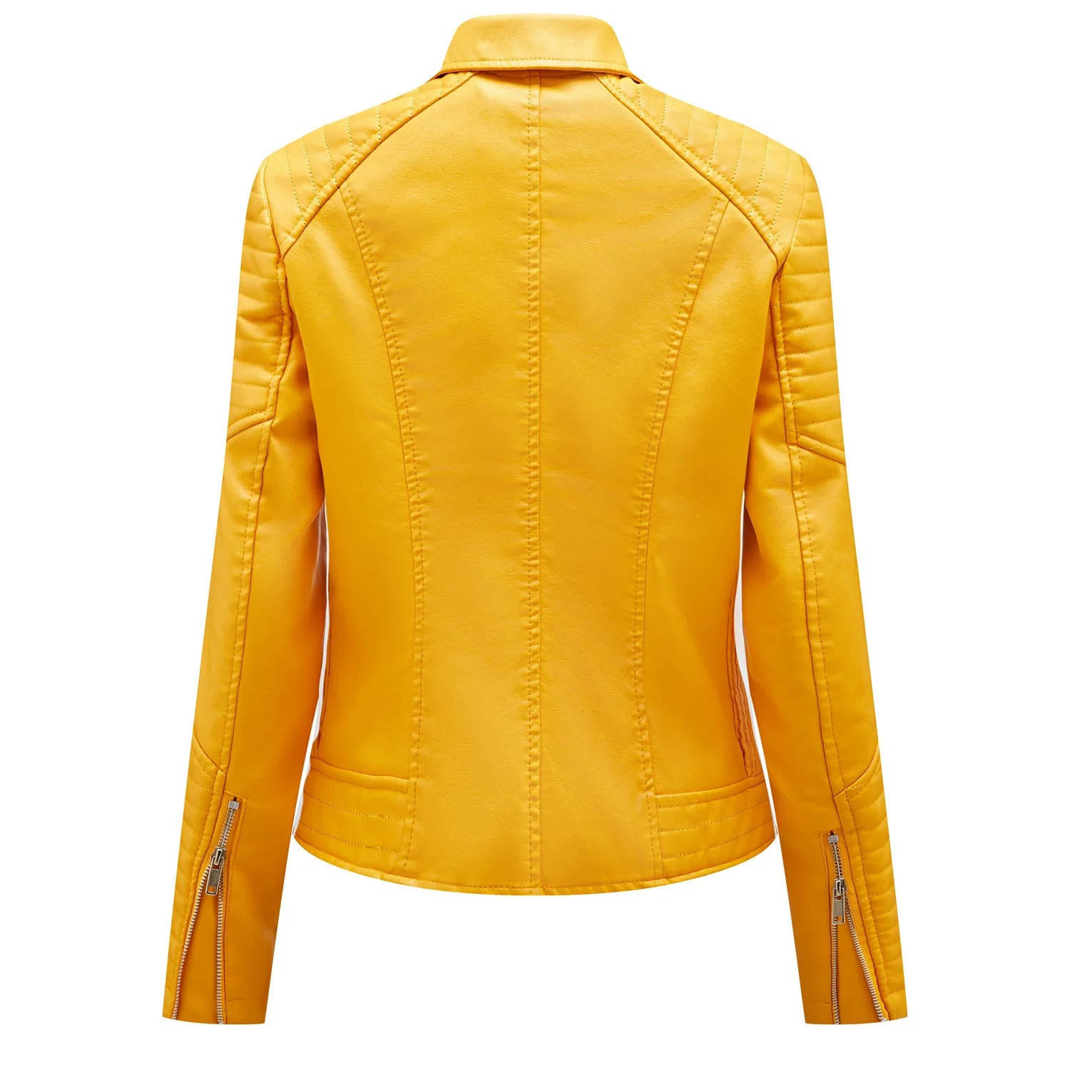 Qj Cinga Veste Motard En Cuir Jaune Zip Oblique Femme