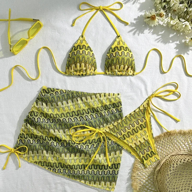 Les Secrets de Léa – Bikini trois pièces motif géométrique – Sweety