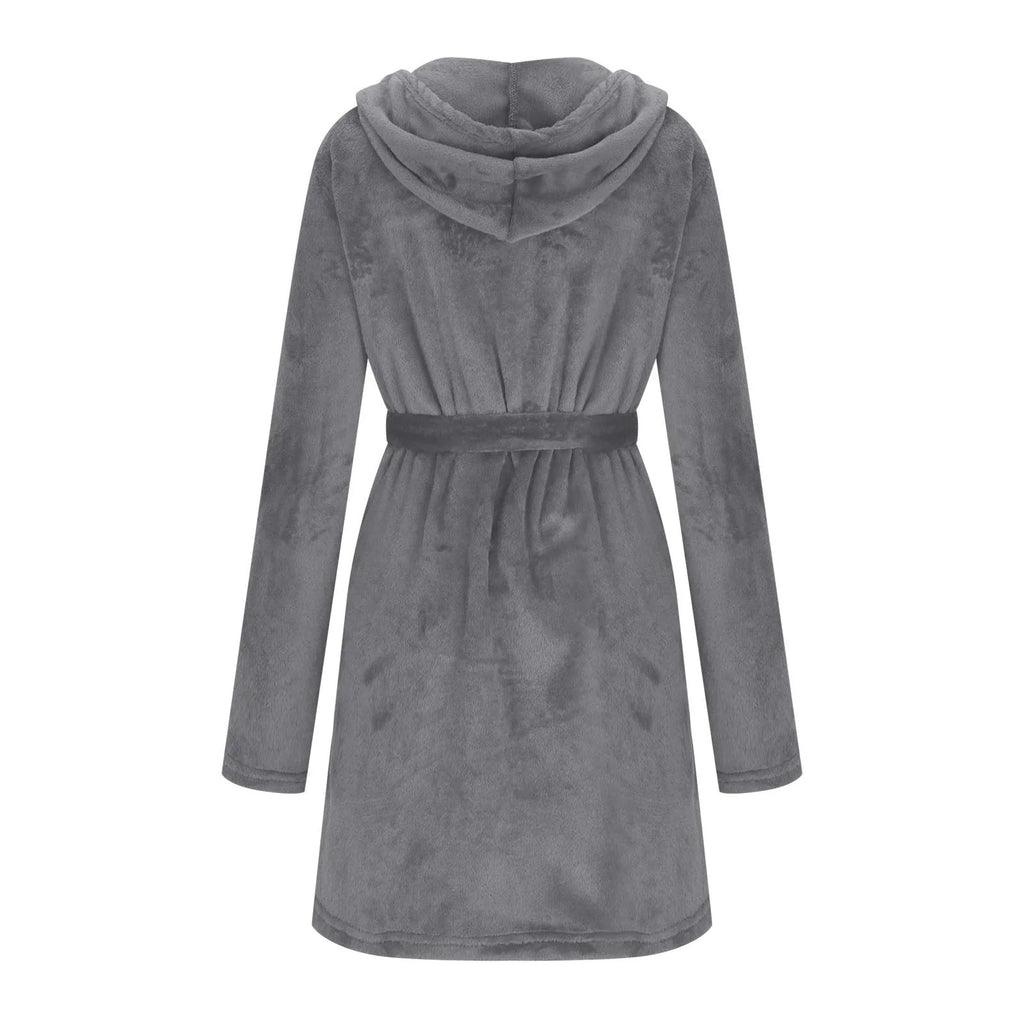 Peignoir à Capuche en Coton et Velours Côtelé Bordeaux