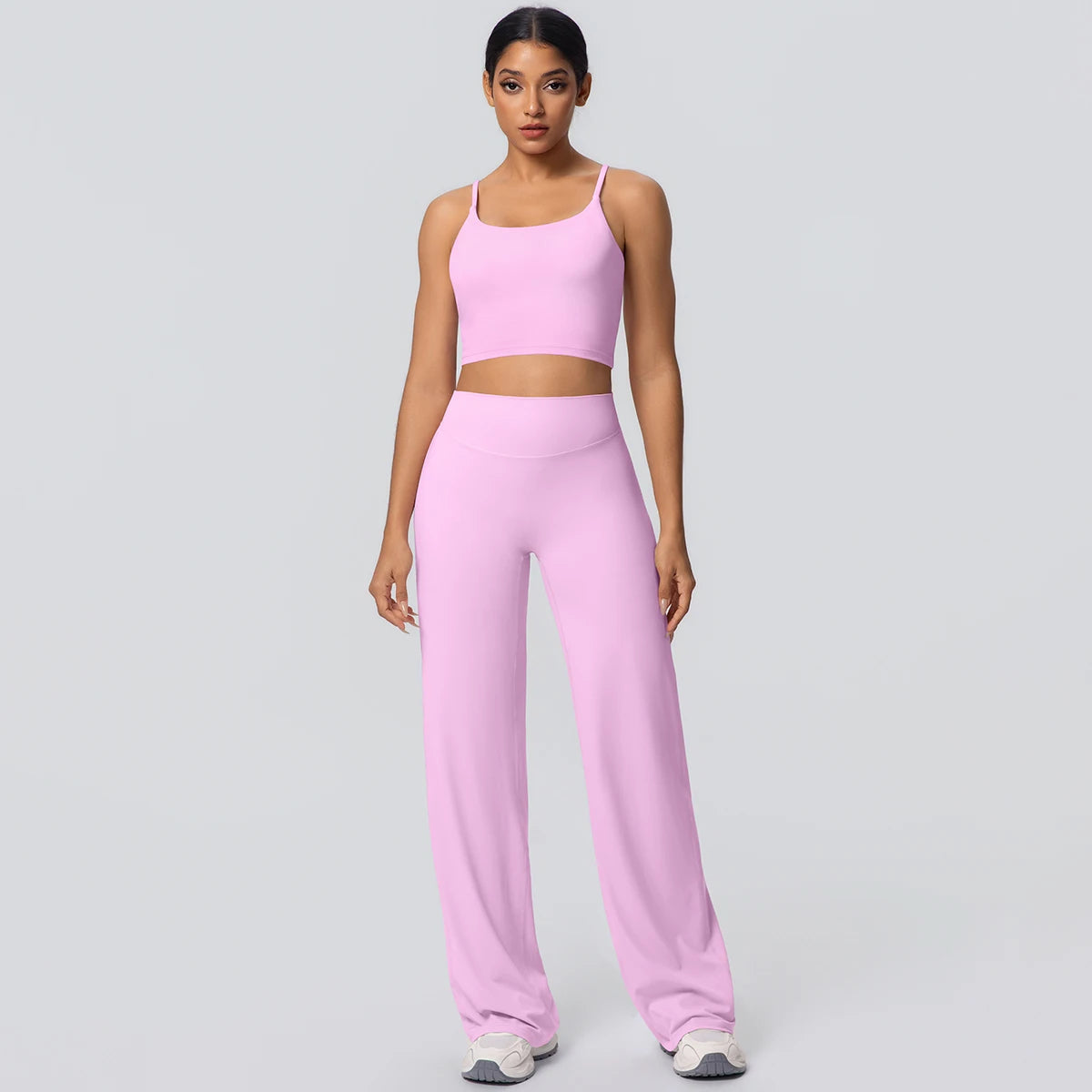 Ensemble Sport Femme Bleu Clair Dos Nu Bretelles Pantalon Taille Haute