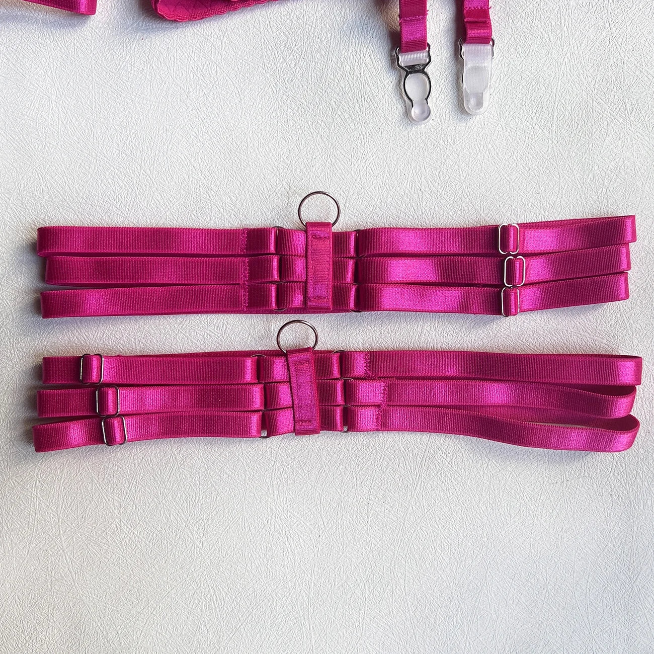 Ellolace Lingerie Satin Fin Dentelle Rouge 5Pièces