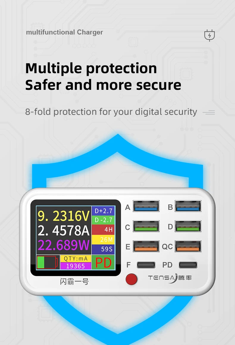 Tensa Station De Charge USB Sans Fil 8 Ports Qi PD