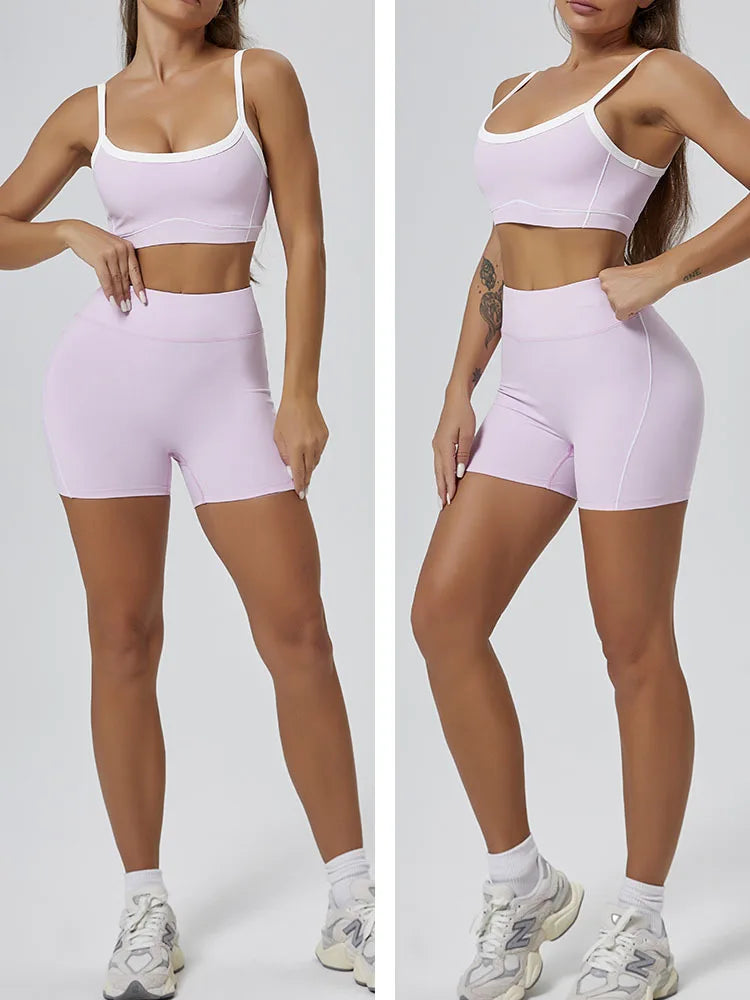 Peiresa Ensemble Yoga Sans Couture Rose Taille Haute