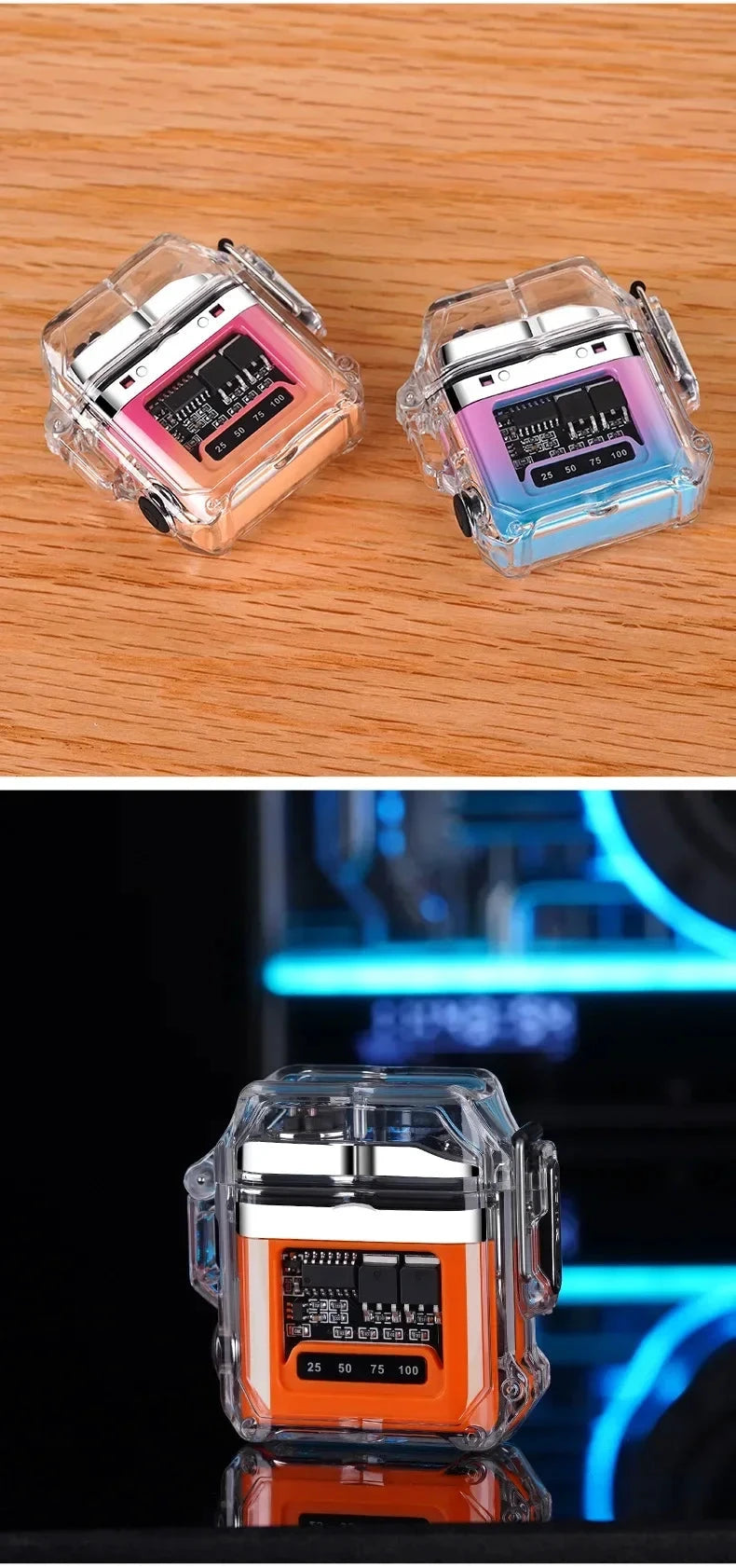Briquet Électronique Transparent Double Arc Étanche USB