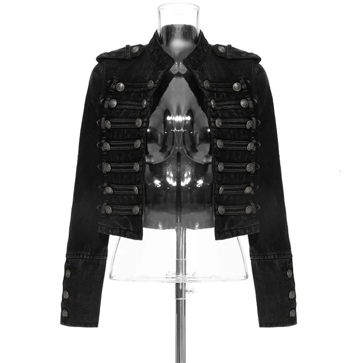 Yipn Veste Jean Courte Noir Fendue À Boutons Multiples