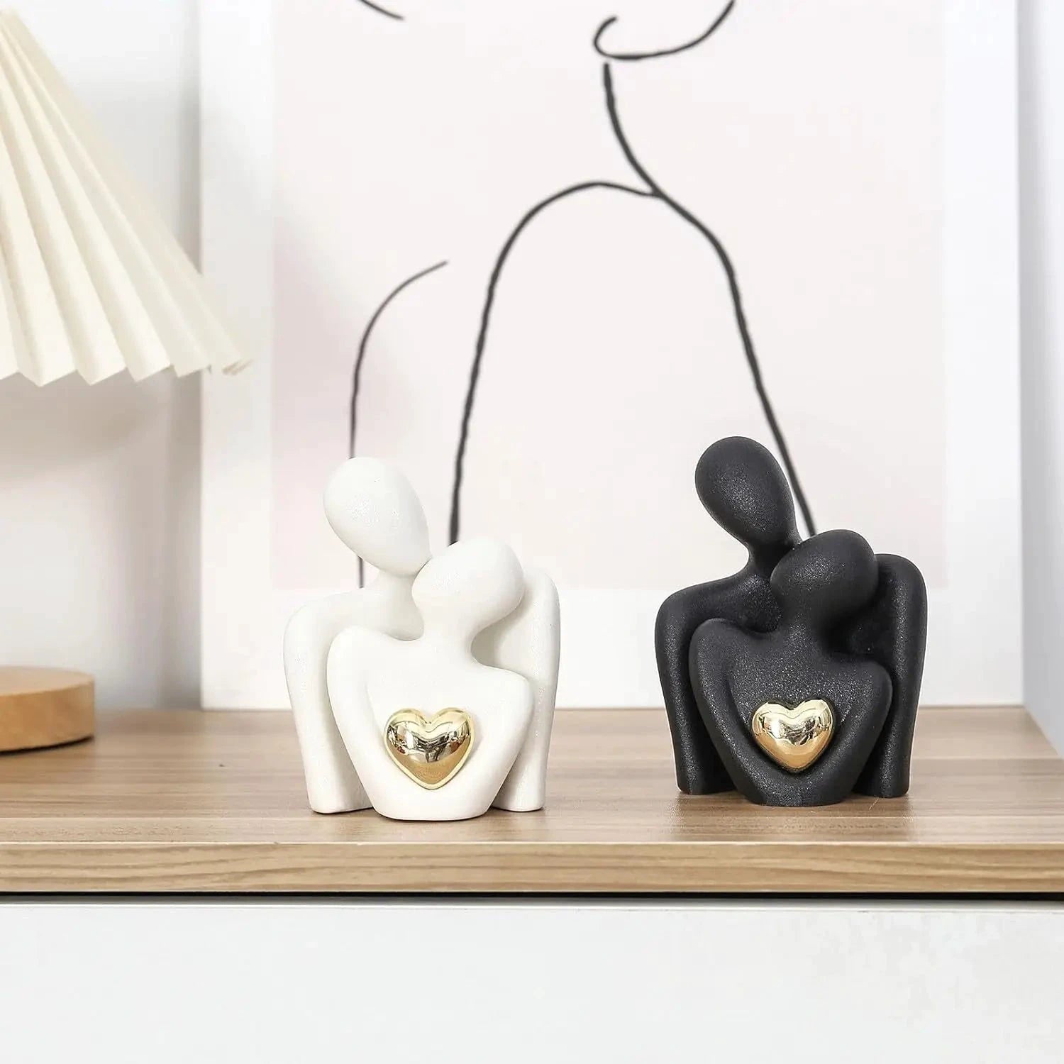 Figurine Cœur Plaqué Or en Céramique Noir et Blanc