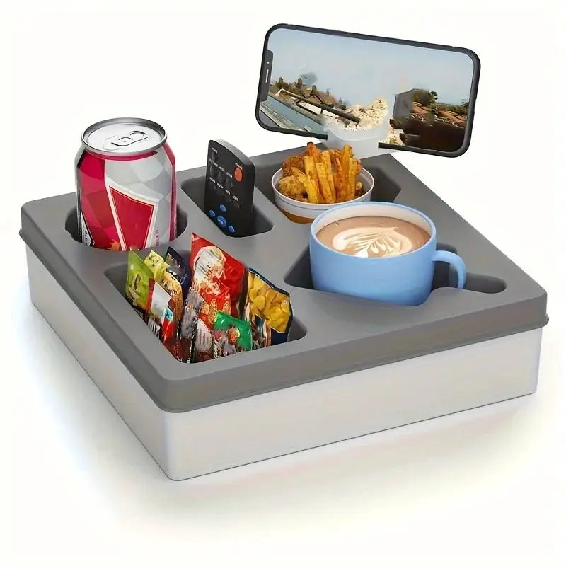 Plateau de canapé en silicone – Porte-gobelet et support téléphone