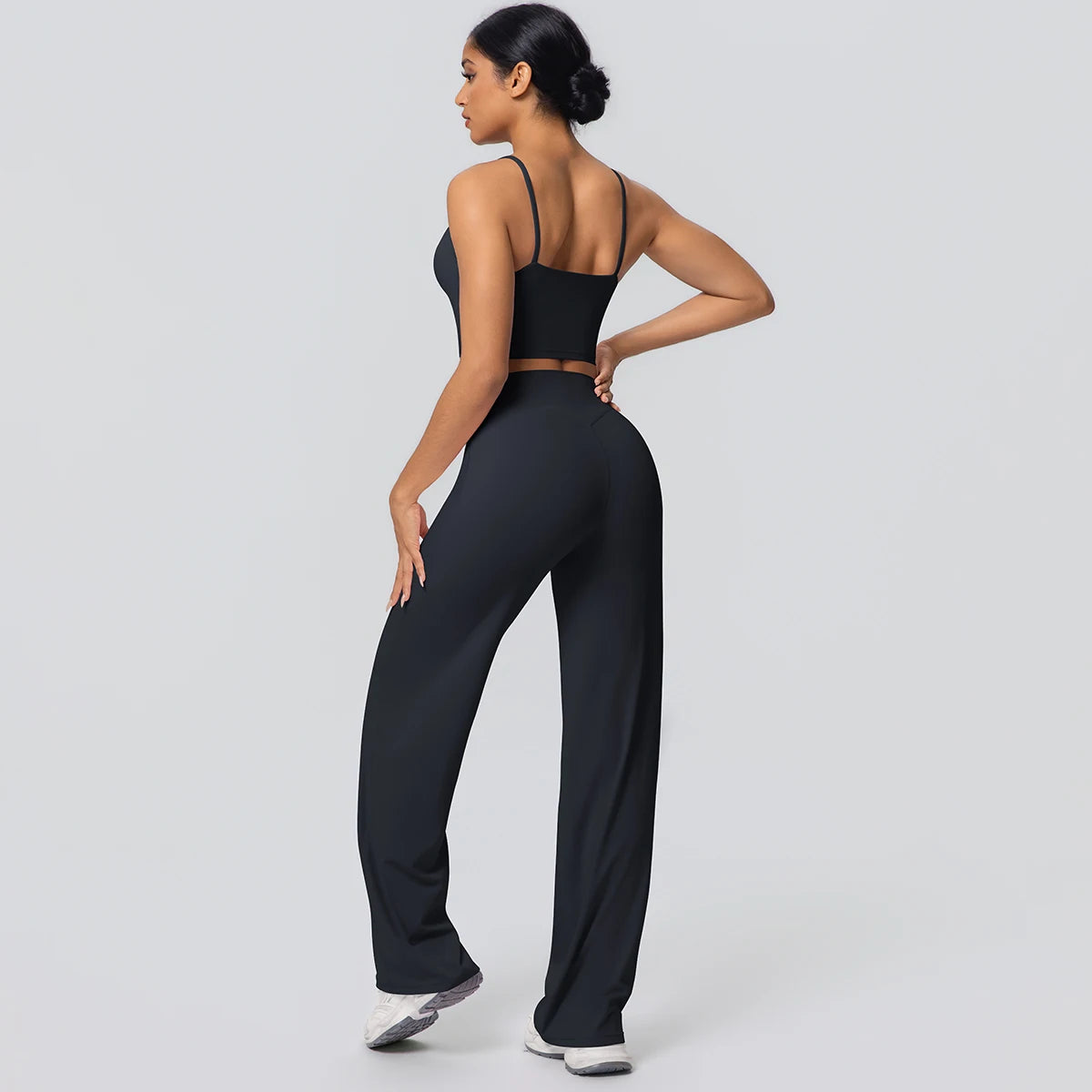 Ensemble Sport Femme Bleu Clair Dos Nu Bretelles Pantalon Taille Haute