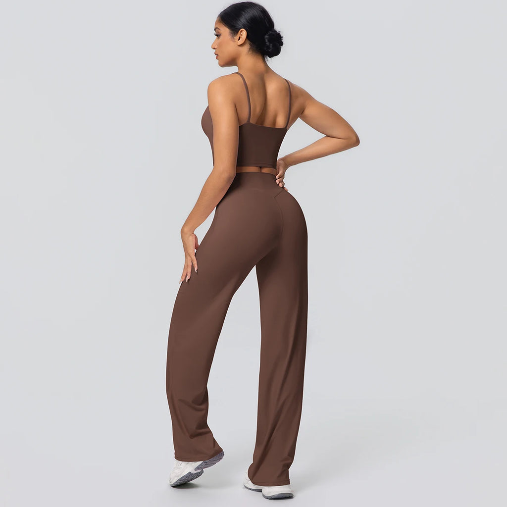 Ensemble Sport Femme Bleu Clair Dos Nu Bretelles Pantalon Taille Haute