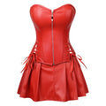 Corset Bustier and Mini Skirt Set with Lace-Up Detail – Black / Red