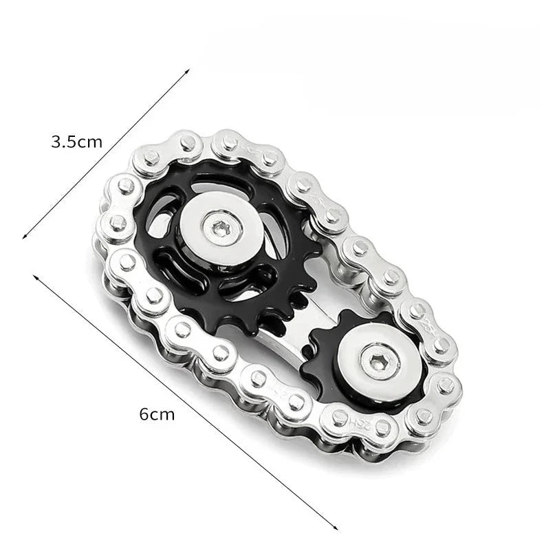 Hand spinner antistress en acier inox à engrenages, maillons argentés et pignons noirs LSDLBoutique