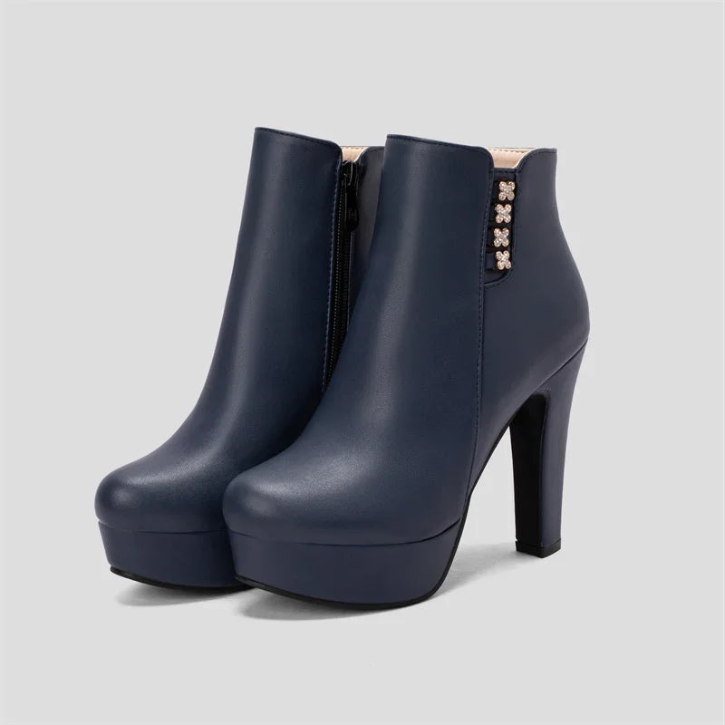 Bottines Femme Cristal Fleur Talons Hauts Zip Pour Hiver