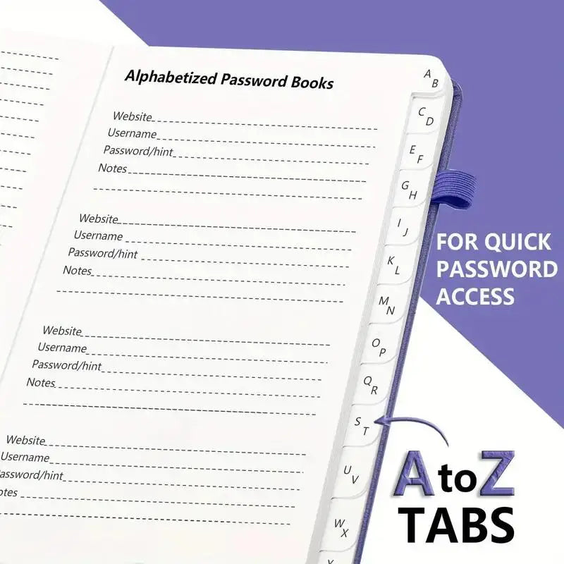 Carnet mot de passe couverture rigide avec onglets alphabétiques
