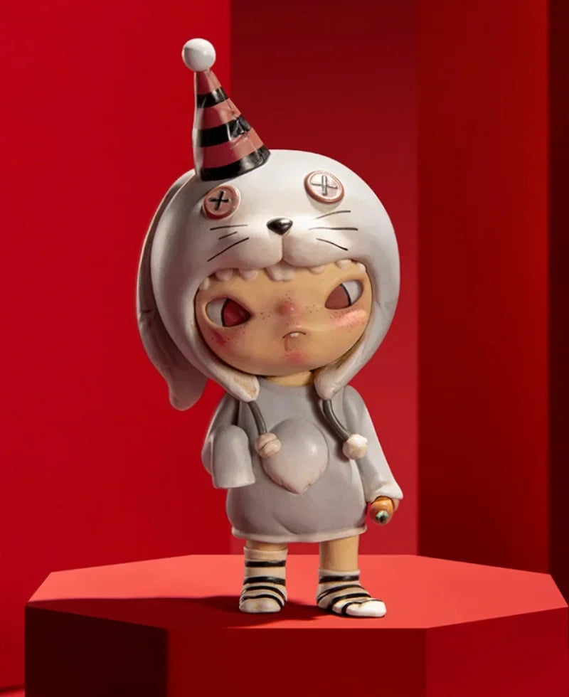 Pop Mart Figurine Kawaii PVC Marron Noeud Chinois Rouge