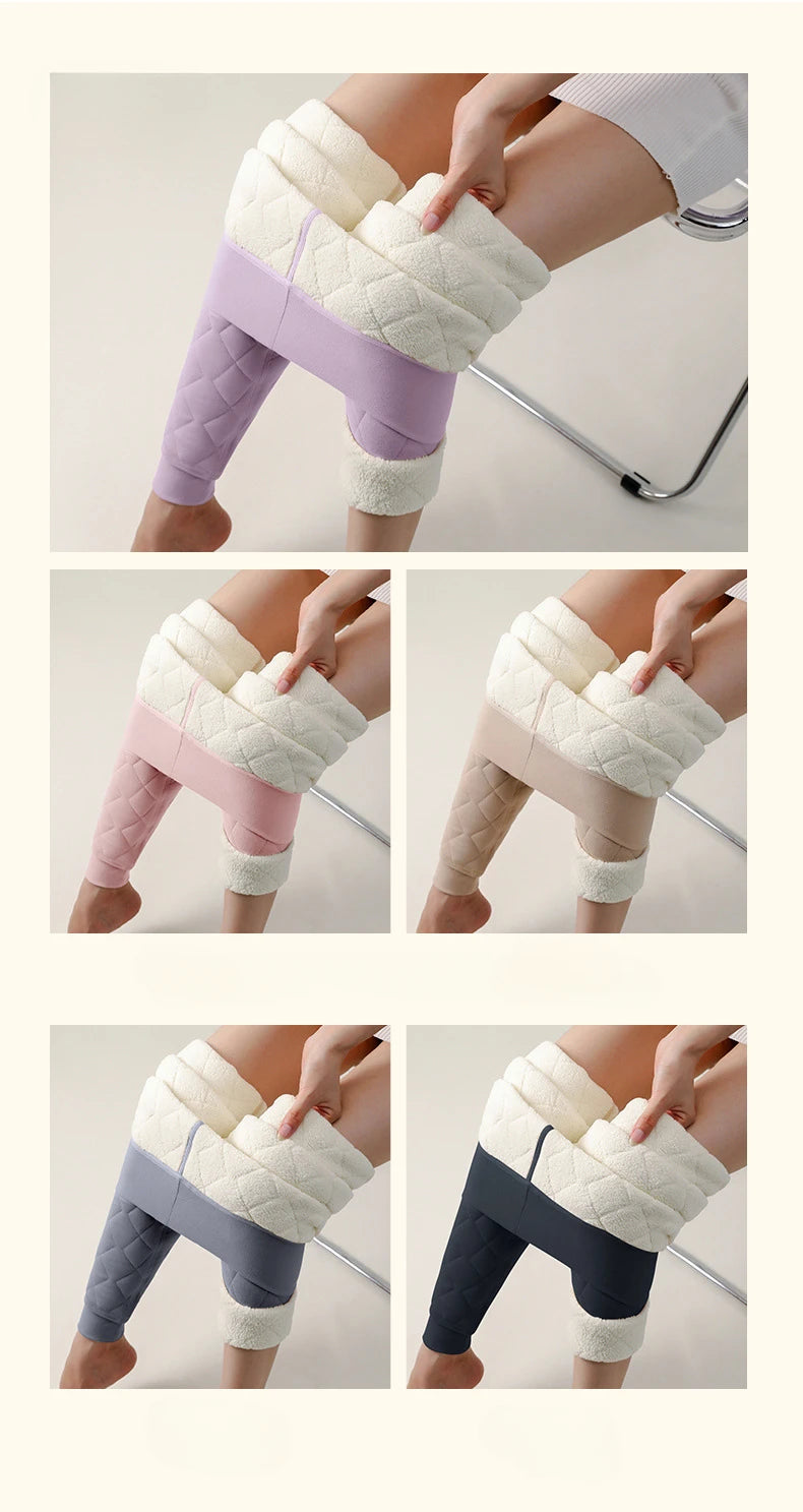 Legging Velours Taille Haute Femme Rose Doublé Polaire Chaud Hiver