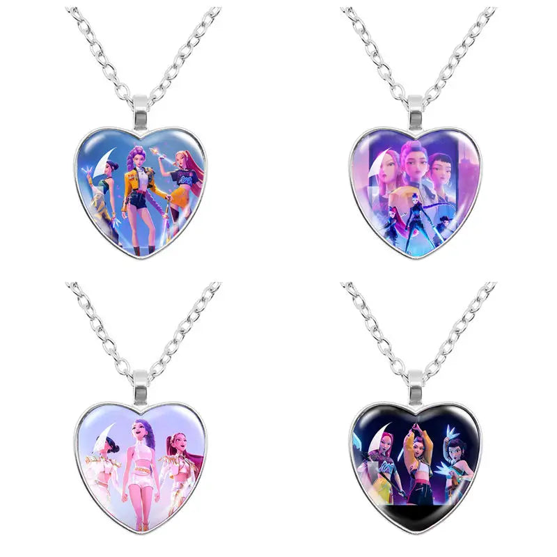 Collier Métal Argenté Cœur Démon H Anime Kpop Idoles