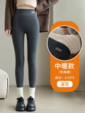 Leggings Femme Coton Spandex Polaire Gris Taille Haute