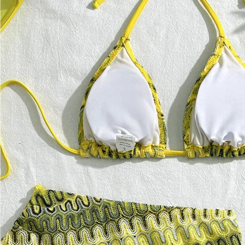 Les Secrets de Léa – Bikini trois pièces motif géométrique – Sweety