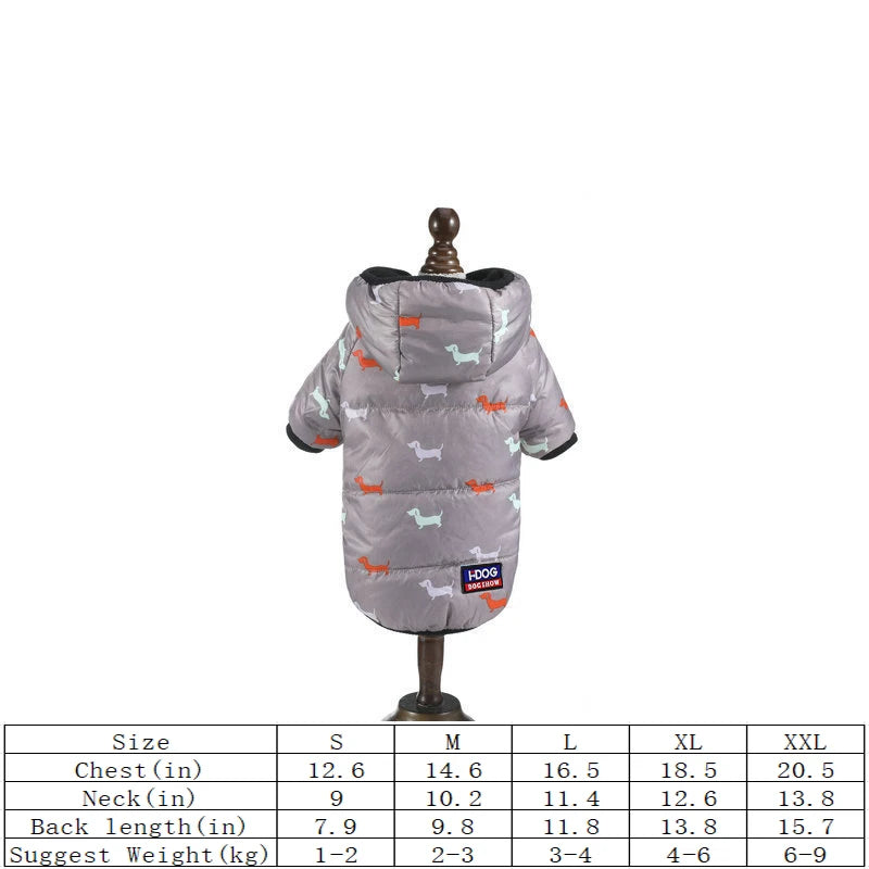 Dog Doudoune Pour Chiens En Coton Imprimée Avec Anneau Laisse Capuche