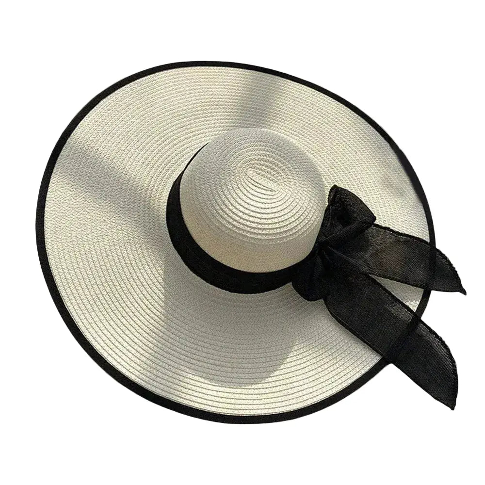 Chapeau de plage en paille à grand bord et nœud décoratif - LSDLBoutique