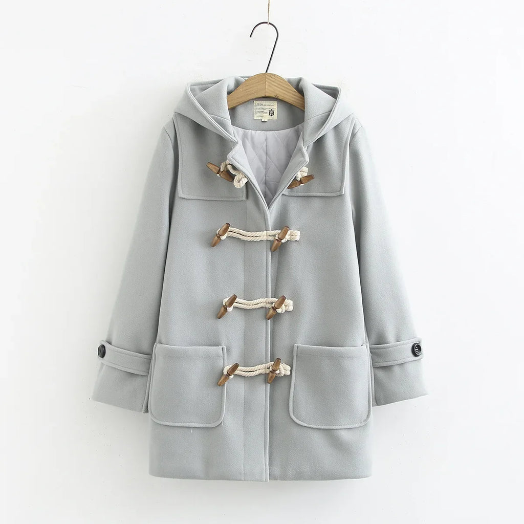 Manteau Long En Laine Avec Boutons En Bois Et Poches
