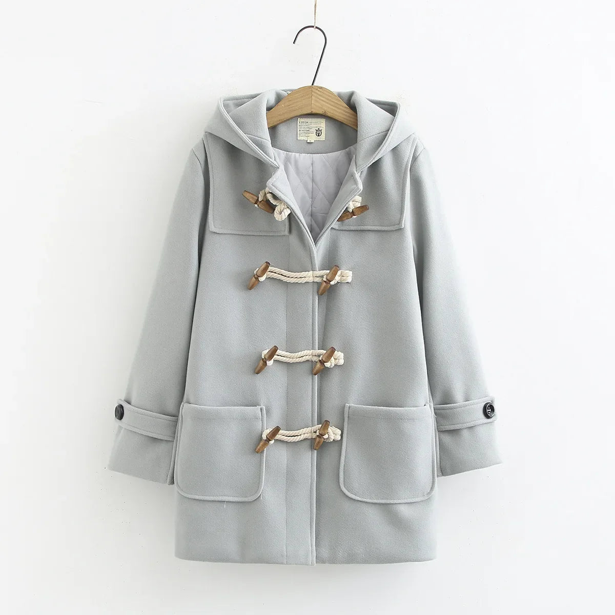 Manteau Long En Laine Avec Boutons En Bois Et Poches
