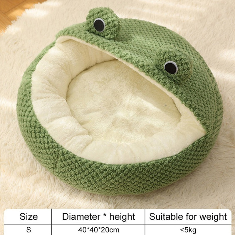 Nid Pour Animaux Grenouille Peluche Vert Semifermé