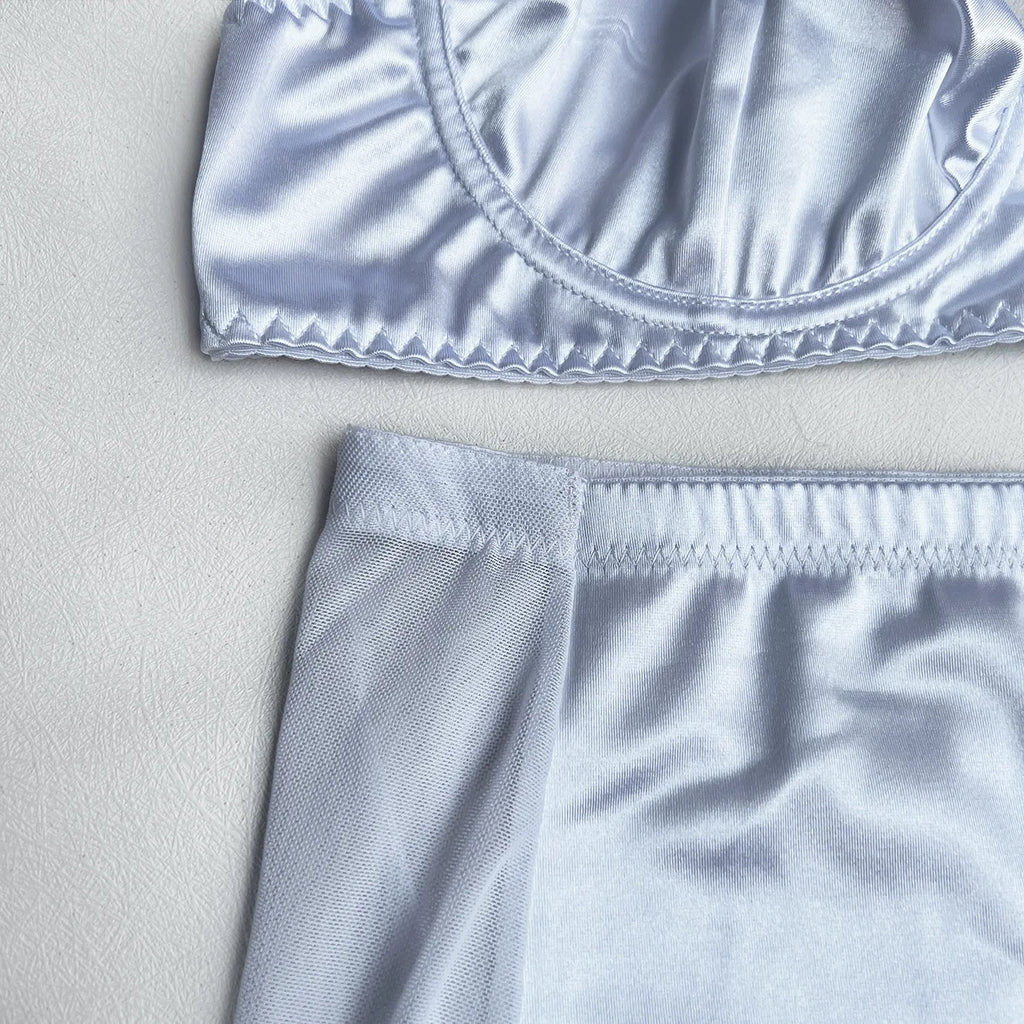 Ellolace Lingerie Satin Fin Dentelle Rouge 5Pièces