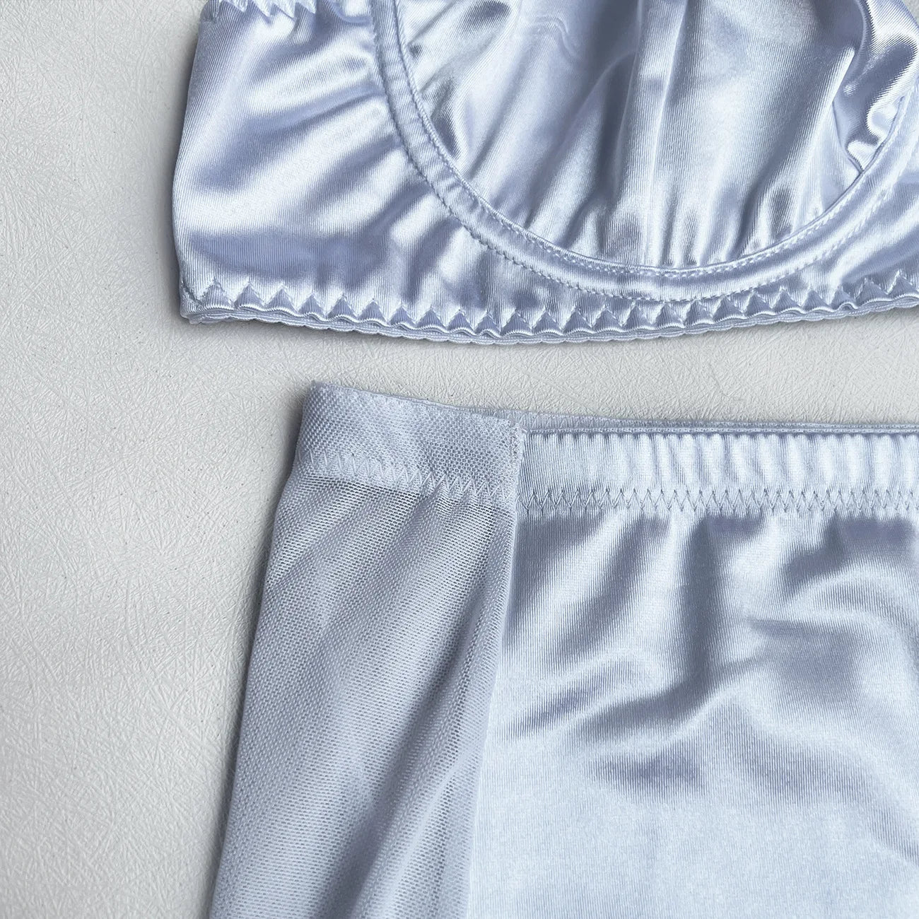 Ellolace Lingerie Satin Fin Dentelle Rouge 5Pièces