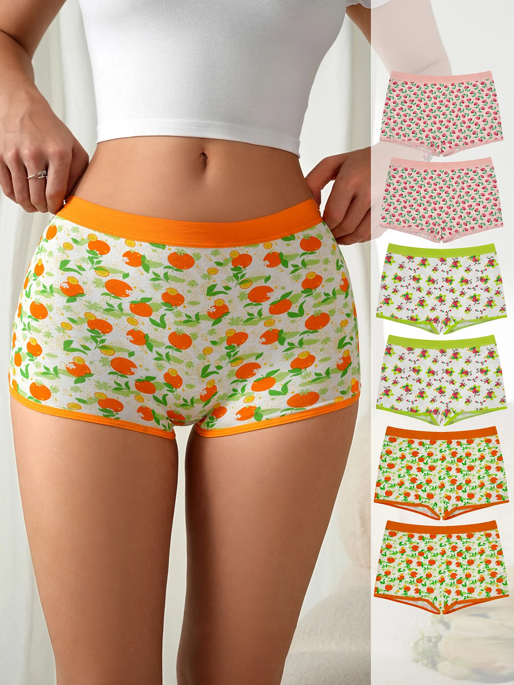 Boxers Coton Élasthanne Imprimé Fruits Fraises Oranges Cerises