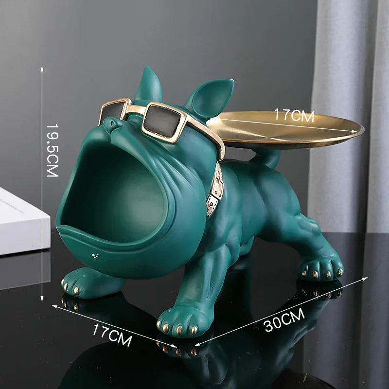 Figurine Bouledogue En Résine Avec Plateau Décor Maison