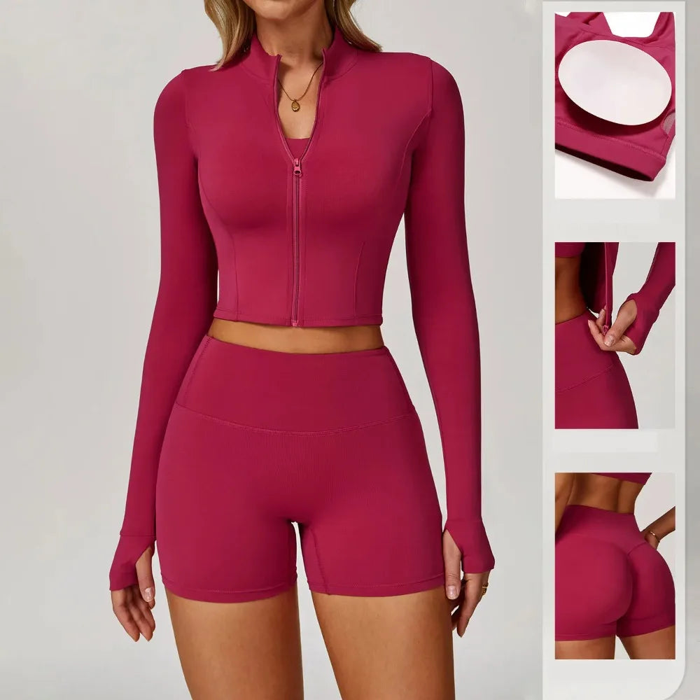 Ensemble Yoga Femme Bleu Ciel 3 Pièces Short Taille Haute Soutien Gorge