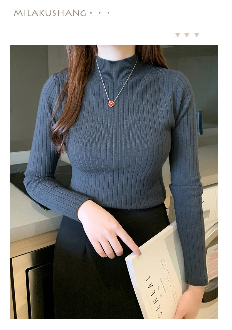 Haut Femme Col Mi-Haut Thermique Tricot Base Beige Polyester Viscose