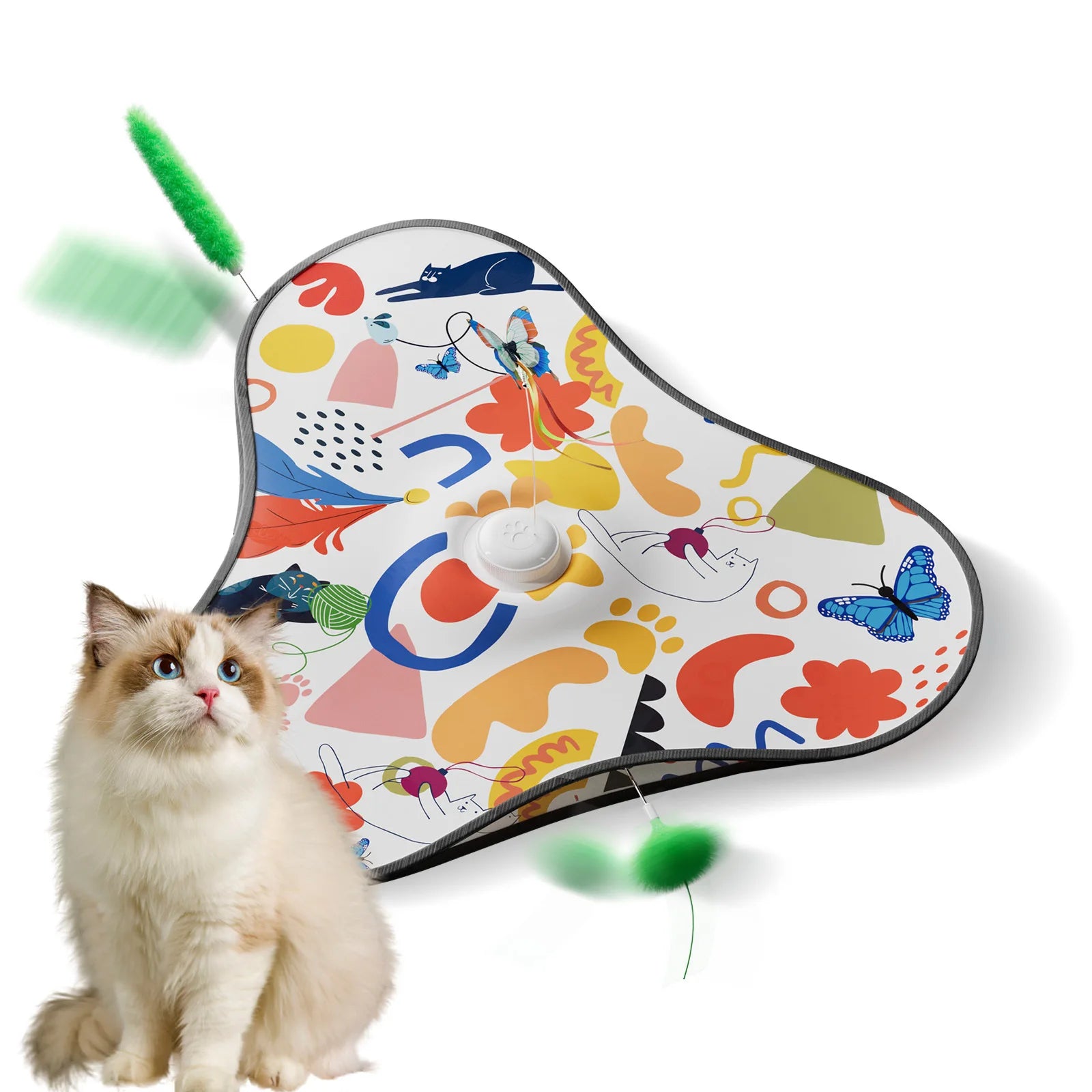 Jouet Chat Papillon Interactif Mouvement Activé Plumes Cachées