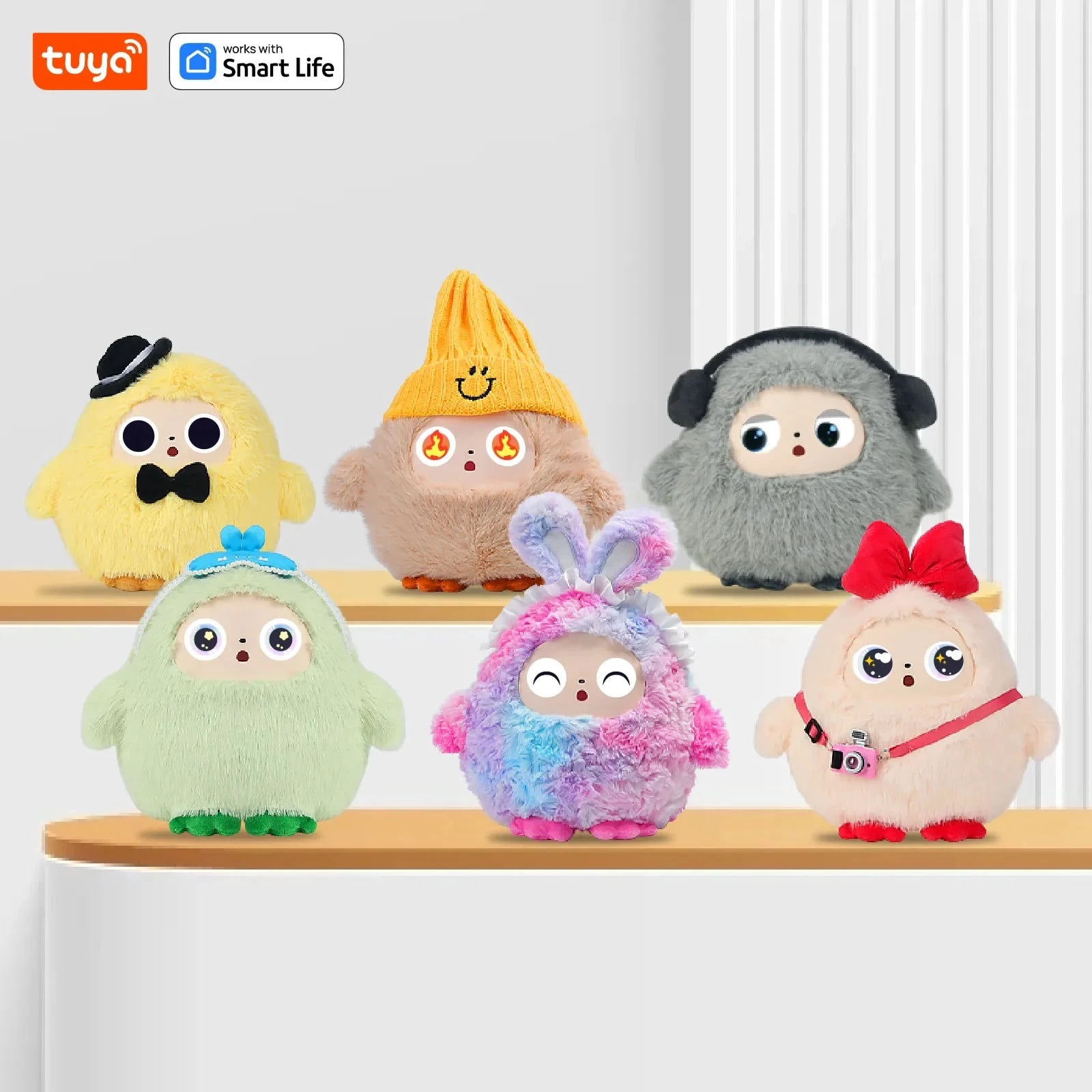 BOBO Gris Robot Peluche AI Yeux LED Commande Vocale USB